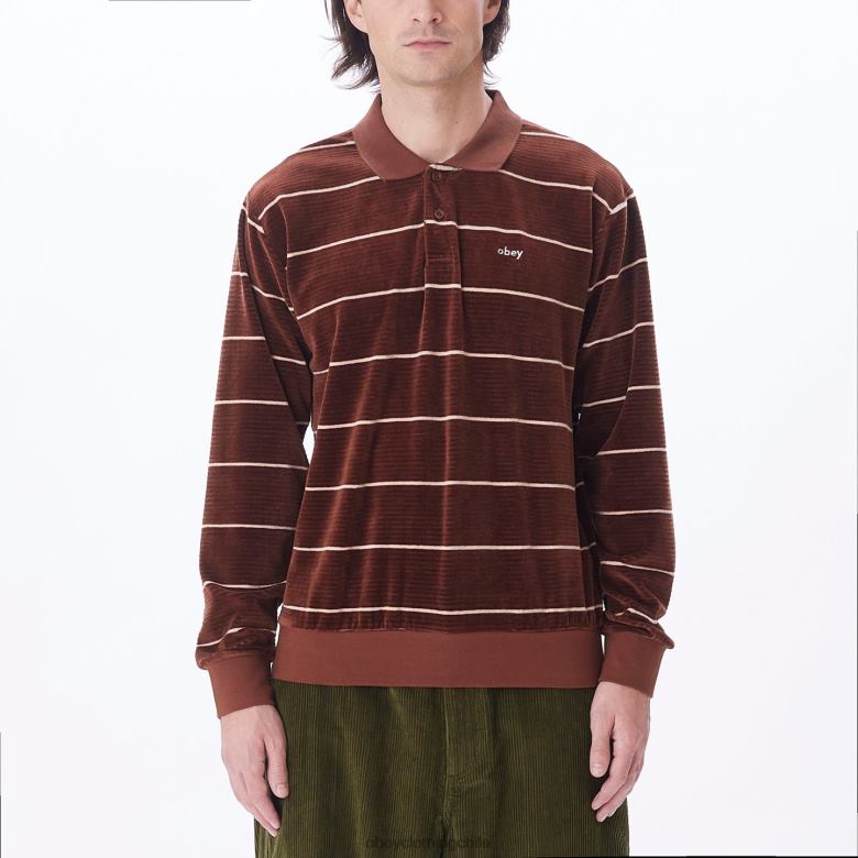 ropa 40VX774 hombres polo astoria velour stripe ls OBEY sepia múltiple