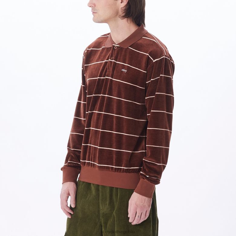 ropa 40VX774 hombres polo astoria velour stripe ls OBEY sepia múltiple