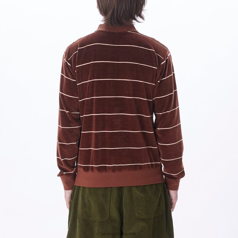 ropa 40VX774 hombres polo astoria velour stripe ls OBEY sepia múltiple