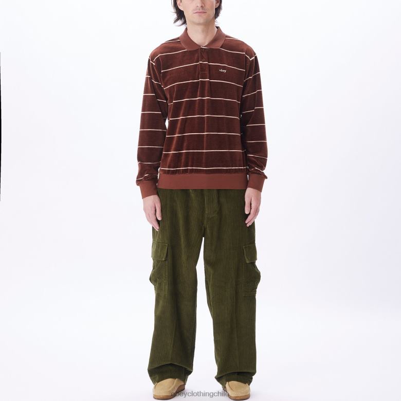 ropa 40VX774 hombres polo astoria velour stripe ls OBEY sepia múltiple