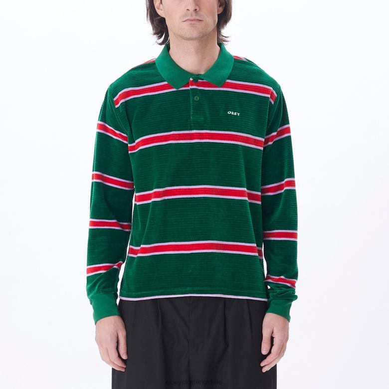 ropa 40VX781 hombres polo holstien velour ls OBEY aventurina verde multi