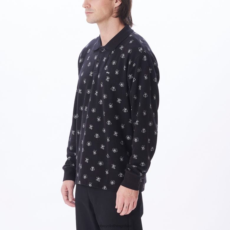 ropa 40VX782 hombres polo plaga jaquard ls OBEY negro múltiple