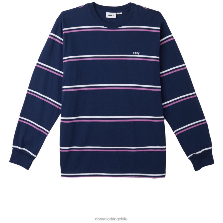 ropa 40VX788 hombres punto warren stripe ls OBEY academia azul marino multi