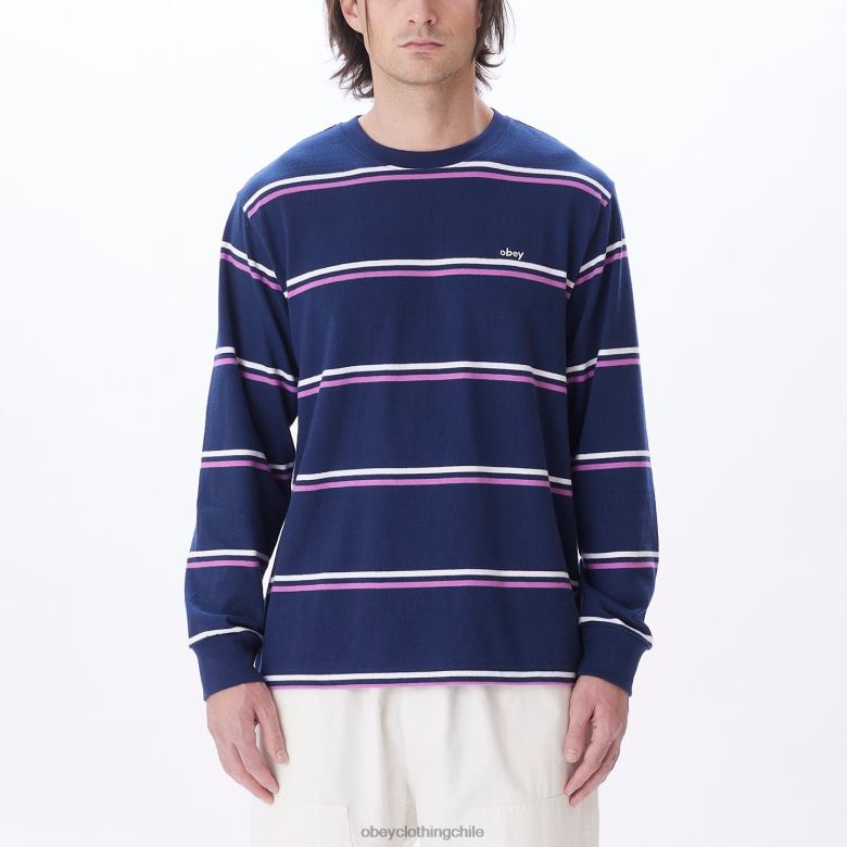 ropa 40VX788 hombres punto warren stripe ls OBEY academia azul marino multi