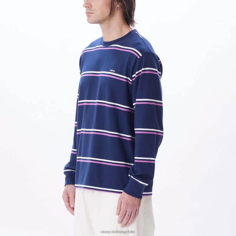 ropa 40VX788 hombres punto warren stripe ls OBEY academia azul marino multi
