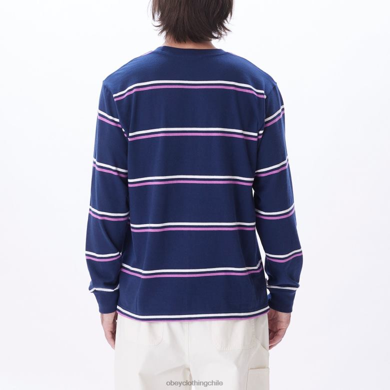 ropa 40VX788 hombres punto warren stripe ls OBEY academia azul marino multi