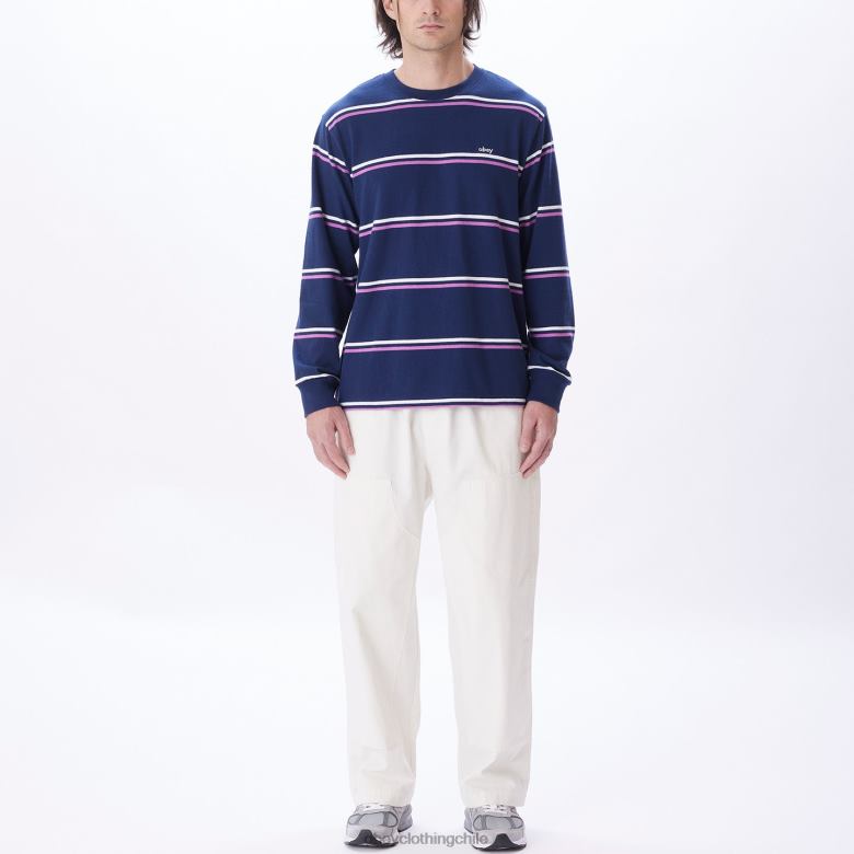 ropa 40VX788 hombres punto warren stripe ls OBEY academia azul marino multi