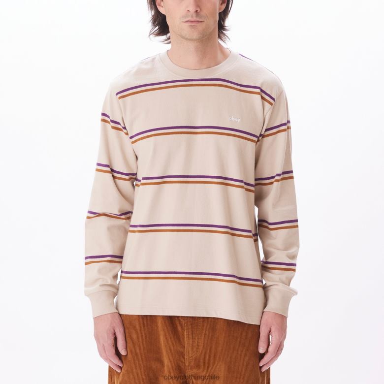 ropa 40VX789 hombres punto warren stripe ls OBEY gris plata multicolor