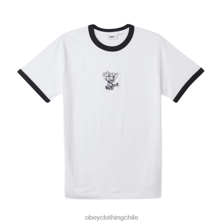 ropa 40VX799 hombres camiseta ringer del diablo OBEY blanco multicolor