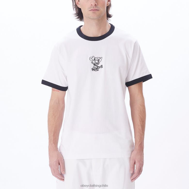 ropa 40VX799 hombres camiseta ringer del diablo OBEY blanco multicolor