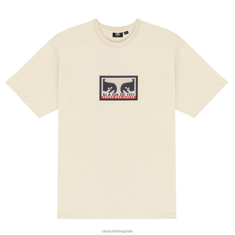ropa 40VX838 hombres camiseta camiseta pesada OBEY X NAPAPIJRI crema
