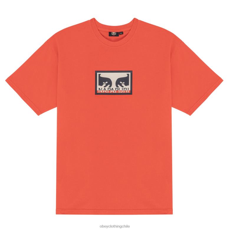 ropa 40VX839 hombres camiseta camiseta pesada OBEY X NAPAPIJRI fuego rojo