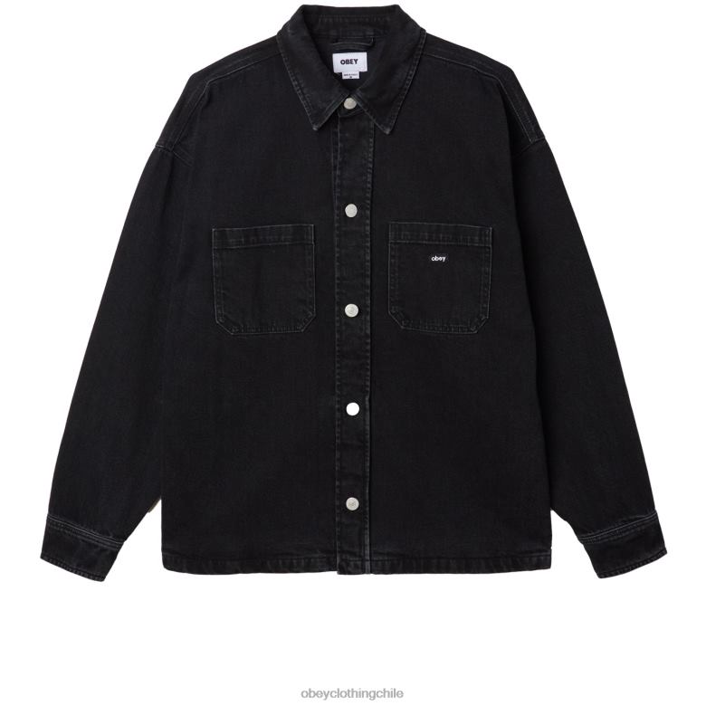 ropa 40VX753 hombres chaqueta estilo camisa milton OBEY negro descolorido