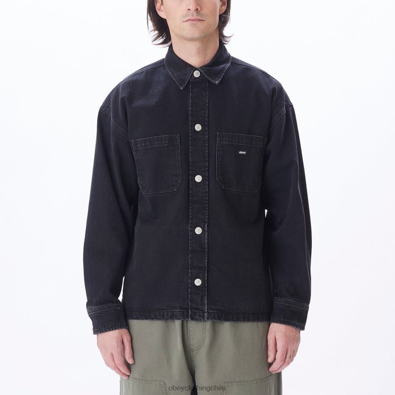 ropa 40VX753 hombres chaqueta estilo camisa milton OBEY negro descolorido