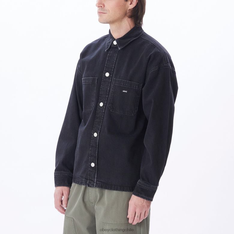 ropa 40VX753 hombres chaqueta estilo camisa milton OBEY negro descolorido