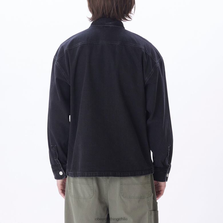 ropa 40VX753 hombres chaqueta estilo camisa milton OBEY negro descolorido