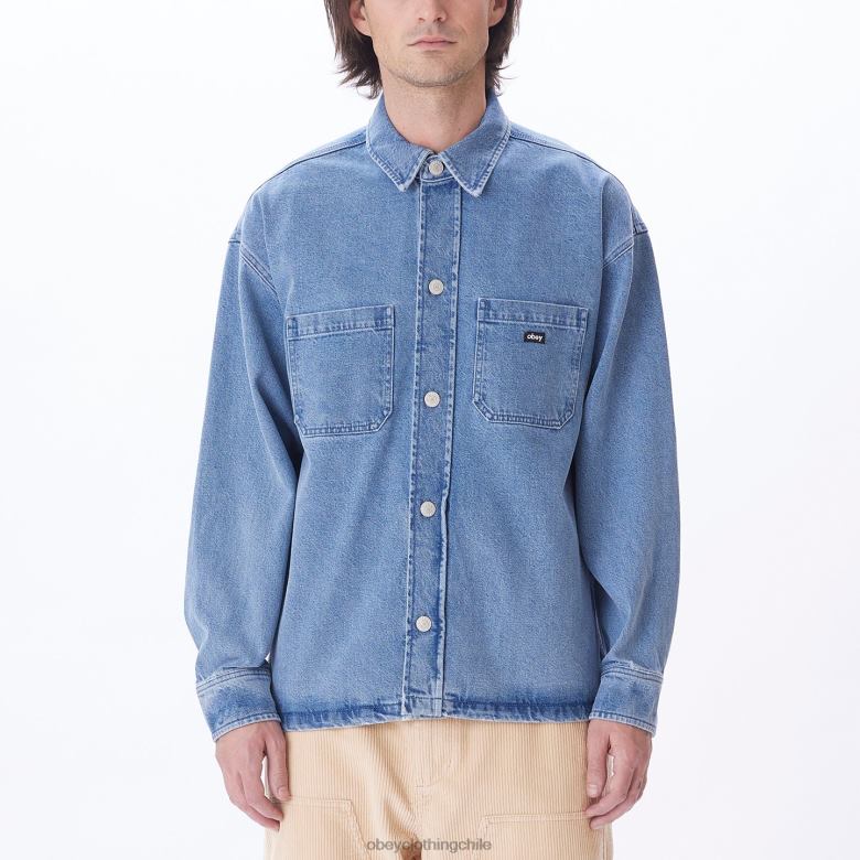 ropa 40VX754 hombres chaqueta estilo camisa milton OBEY índigo claro