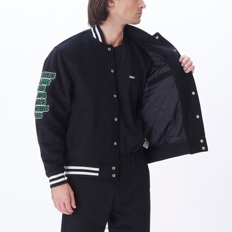 ropa 40VX811 hombres chaqueta universitaria roll call OBEY negro