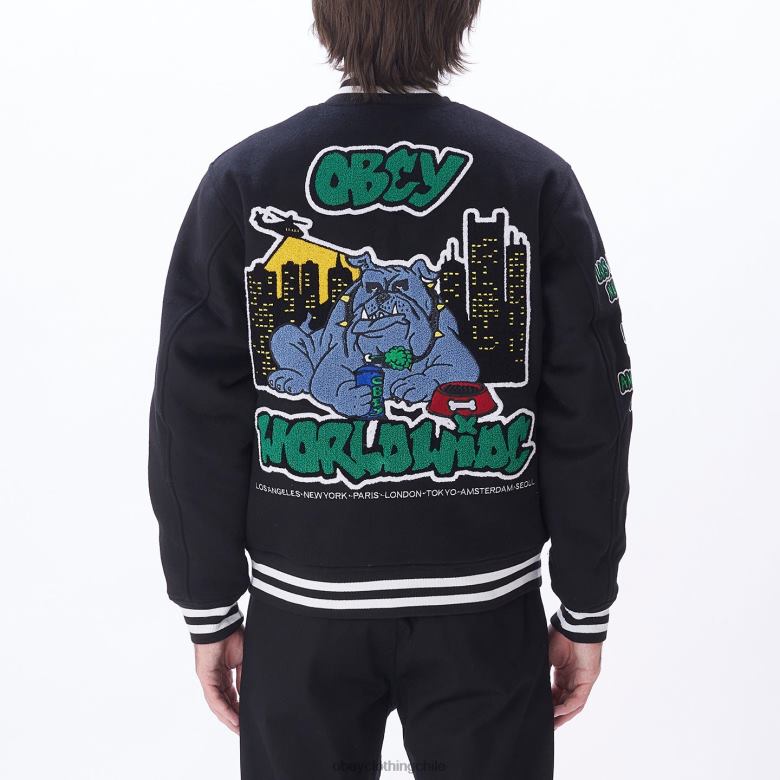 ropa 40VX811 hombres chaqueta universitaria roll call OBEY negro