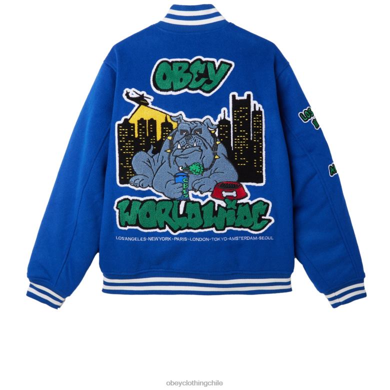 ropa 40VX812 hombres chaqueta universitaria roll call OBEY surf azul