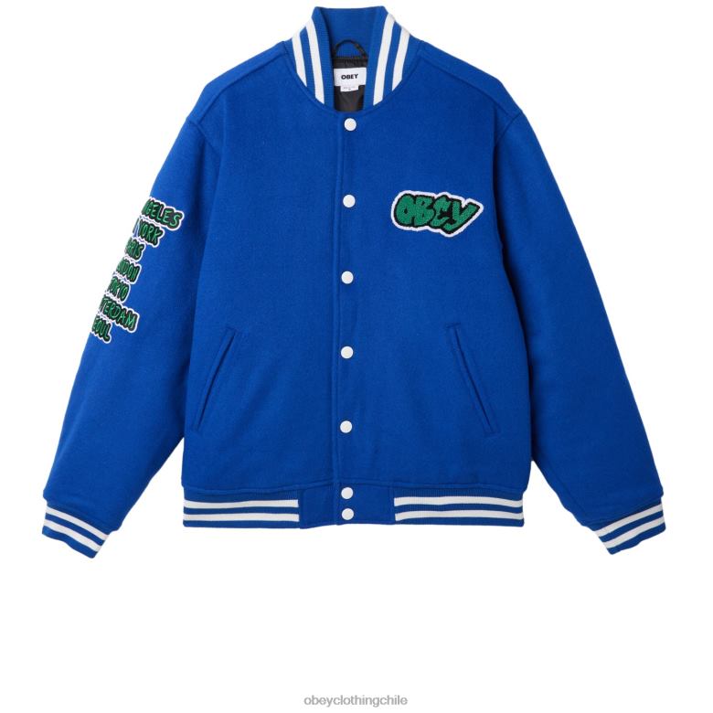 ropa 40VX812 hombres chaqueta universitaria roll call OBEY surf azul