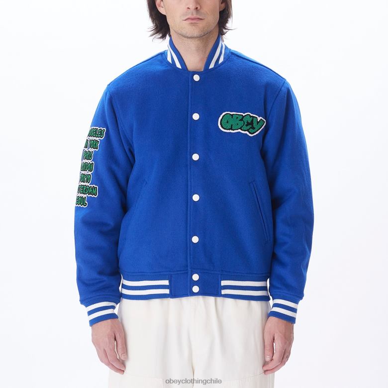 ropa 40VX812 hombres chaqueta universitaria roll call OBEY surf azul