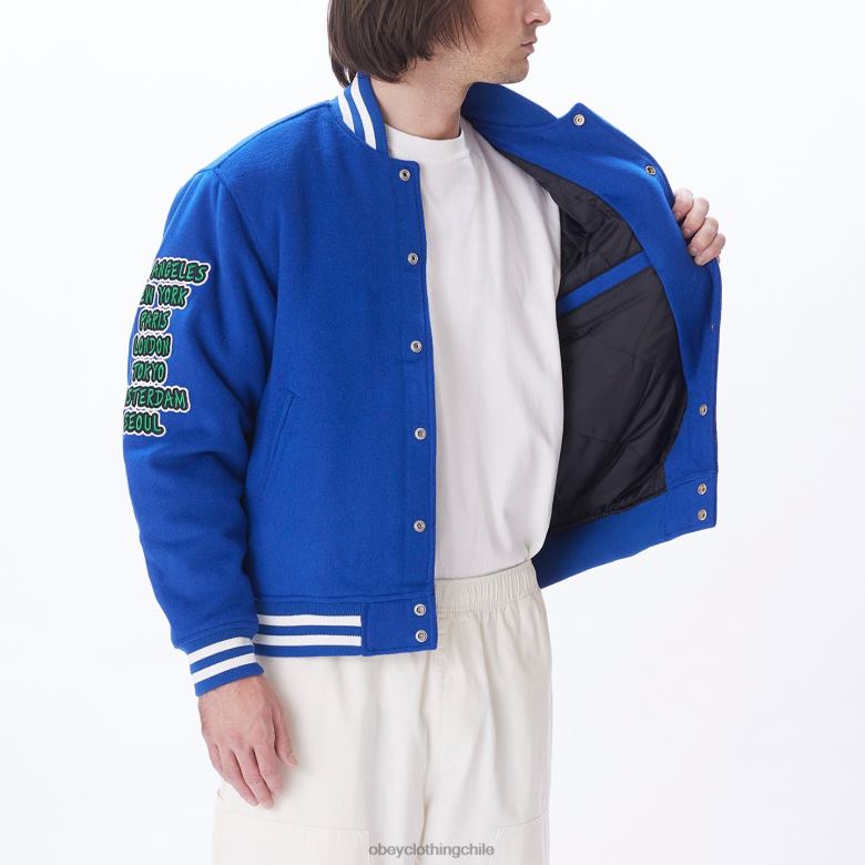 ropa 40VX812 hombres chaqueta universitaria roll call OBEY surf azul