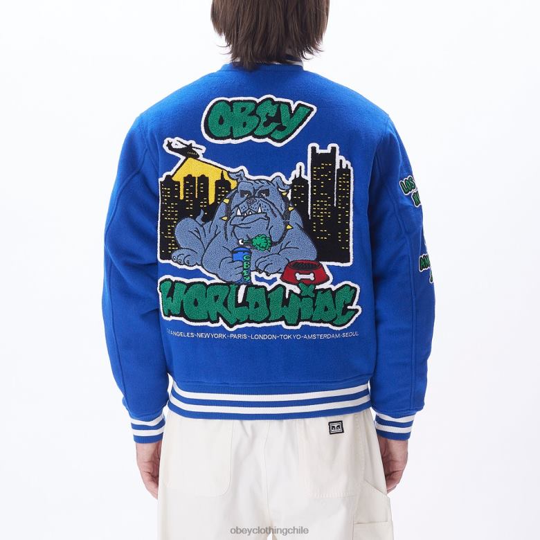 ropa 40VX812 hombres chaqueta universitaria roll call OBEY surf azul