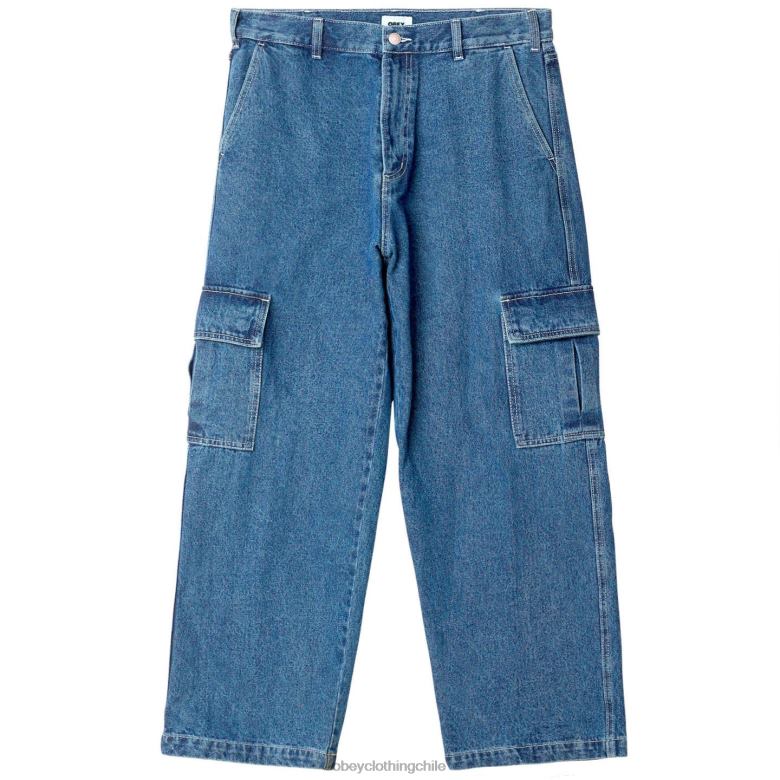 ropa 40VX917 hombres pantalón de mezclilla cargo peluca grande OBEY índigo claro