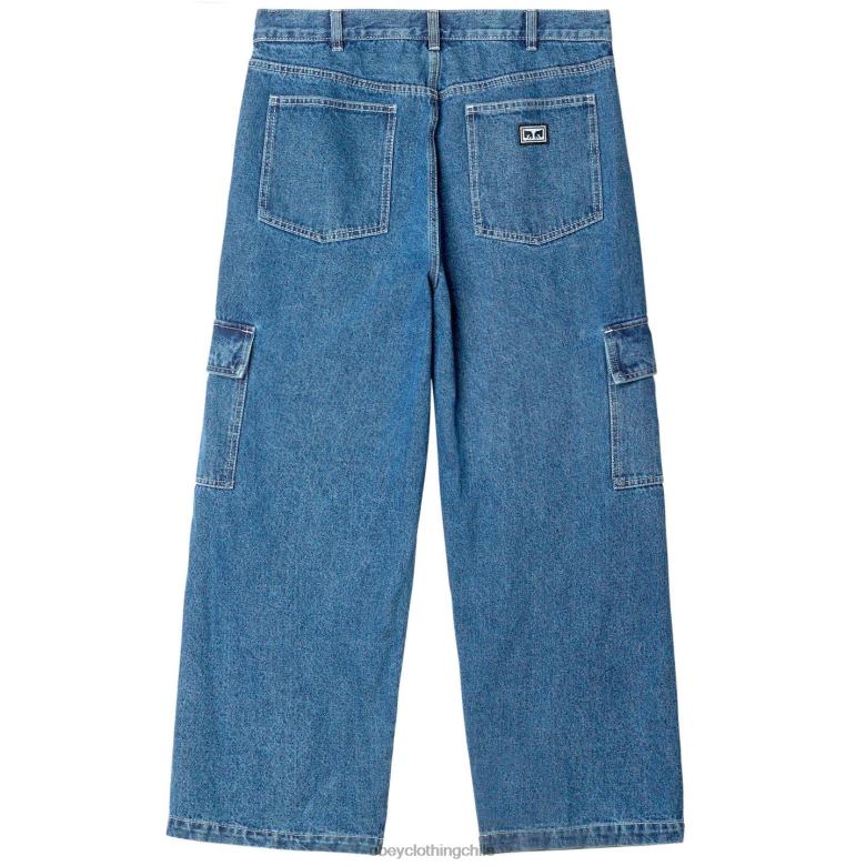 ropa 40VX917 hombres pantalón de mezclilla cargo peluca grande OBEY índigo claro