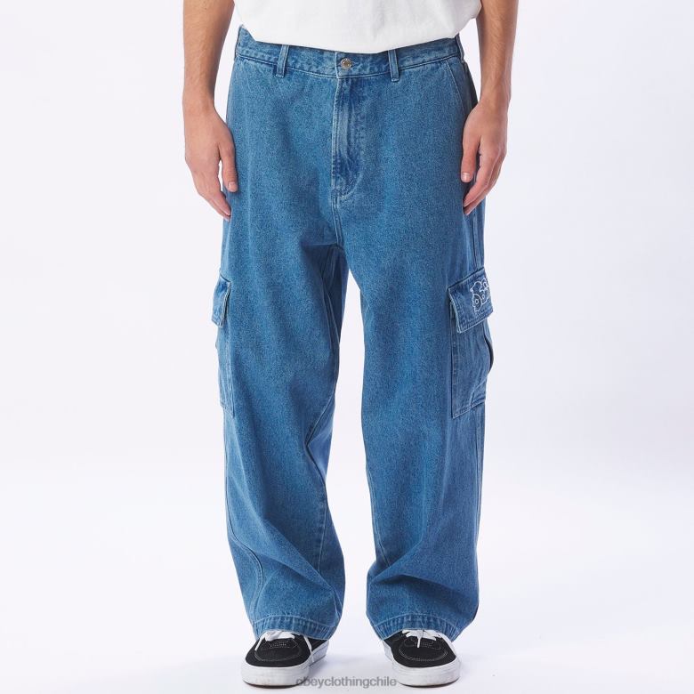 ropa 40VX917 hombres pantalón de mezclilla cargo peluca grande OBEY índigo claro
