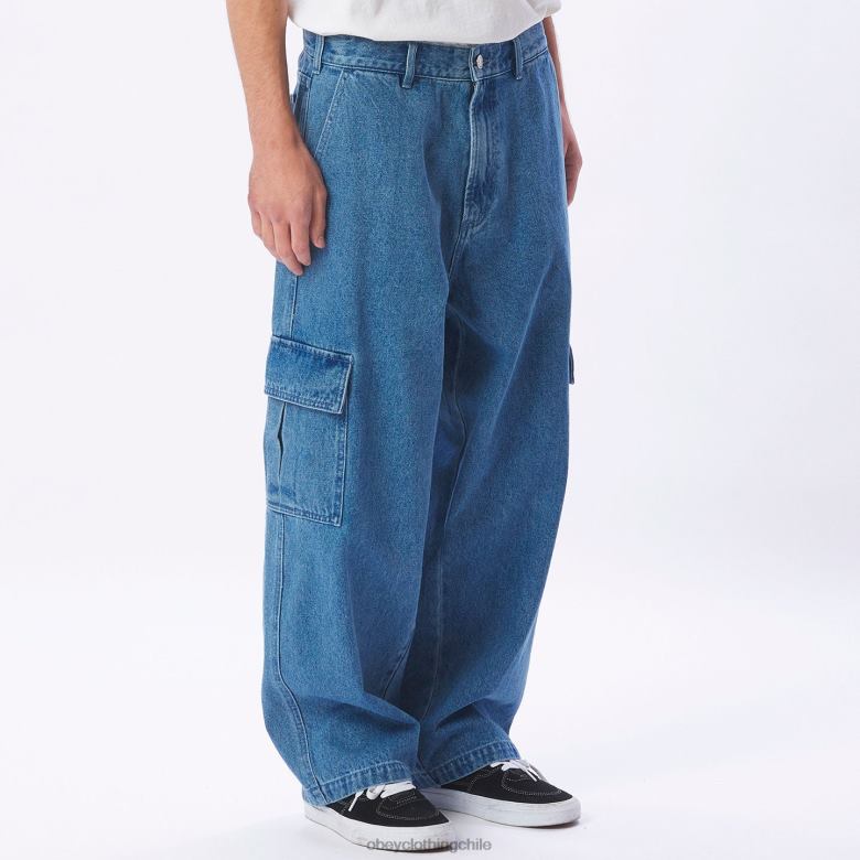 ropa 40VX917 hombres pantalón de mezclilla cargo peluca grande OBEY índigo claro