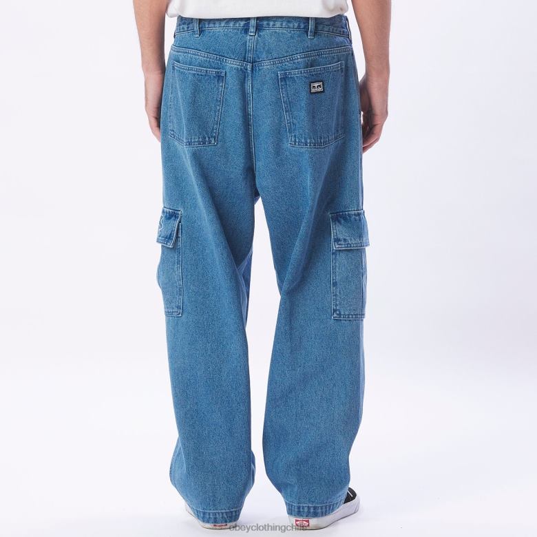 ropa 40VX917 hombres pantalón de mezclilla cargo peluca grande OBEY índigo claro