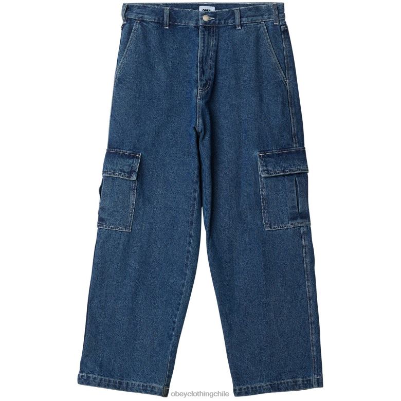ropa 40VX918 hombres pantalón de mezclilla cargo peluca grande OBEY índigo lavado a la piedra