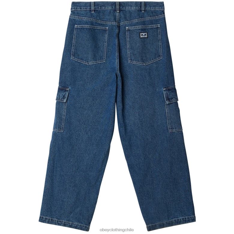 ropa 40VX918 hombres pantalón de mezclilla cargo peluca grande OBEY índigo lavado a la piedra