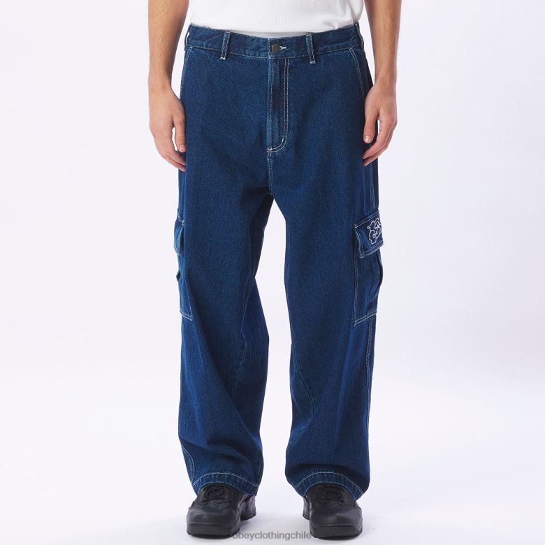 ropa 40VX918 hombres pantalón de mezclilla cargo peluca grande OBEY índigo lavado a la piedra