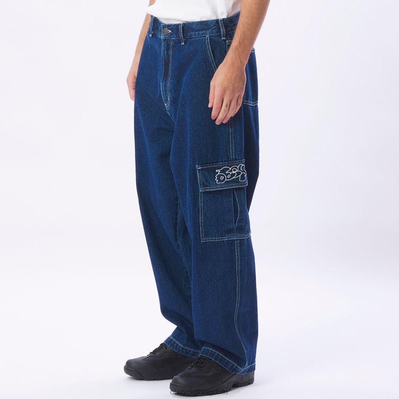 ropa 40VX918 hombres pantalón de mezclilla cargo peluca grande OBEY índigo lavado a la piedra