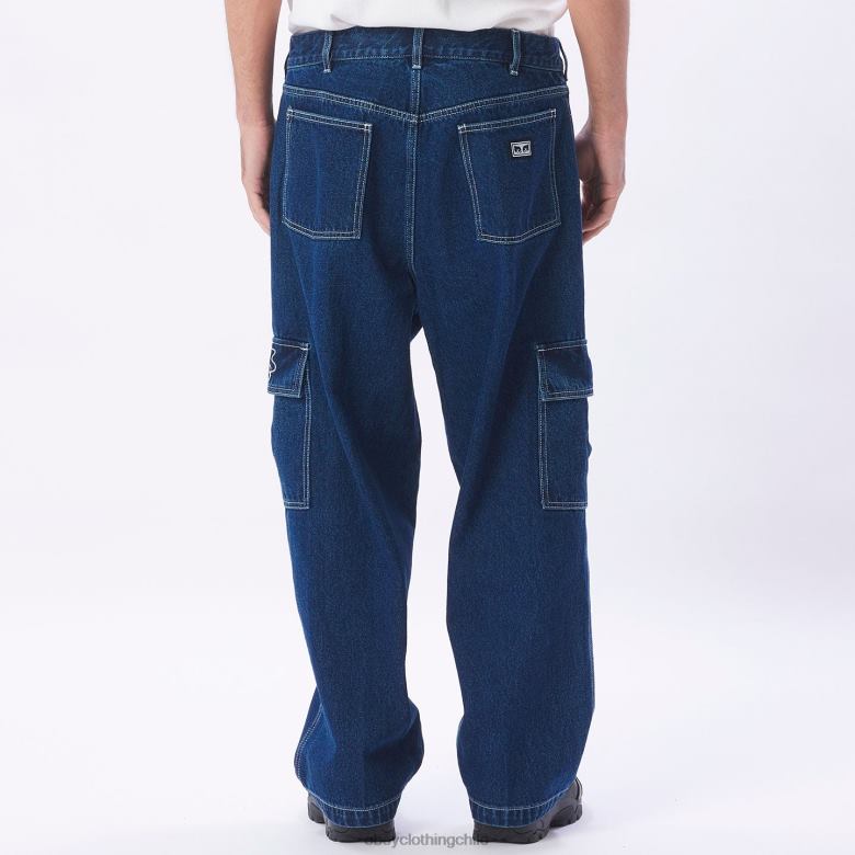 ropa 40VX918 hombres pantalón de mezclilla cargo peluca grande OBEY índigo lavado a la piedra