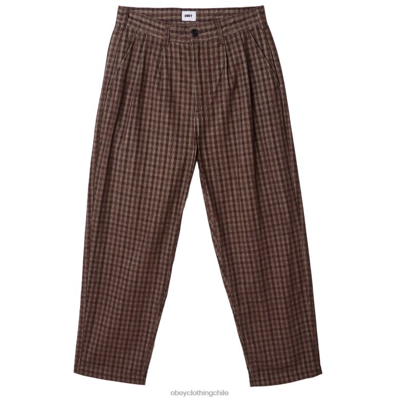 ropa 40VX932 hombres pantalón de pana a cuadros plisados ​​fubar OBEY marrón múltiple