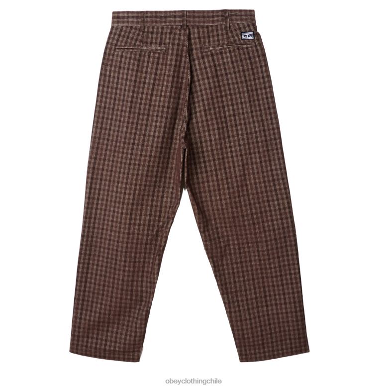 ropa 40VX932 hombres pantalón de pana a cuadros plisados ​​fubar OBEY marrón múltiple