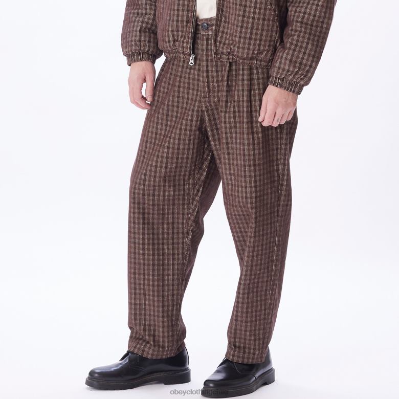 ropa 40VX932 hombres pantalón de pana a cuadros plisados ​​fubar OBEY marrón múltiple