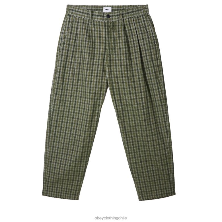 ropa 40VX933 hombres pantalón de pana a cuadros plisados ​​fubar OBEY kombu verde multi
