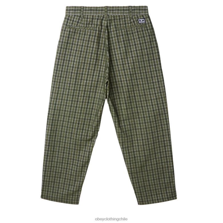 ropa 40VX933 hombres pantalón de pana a cuadros plisados ​​fubar OBEY kombu verde multi