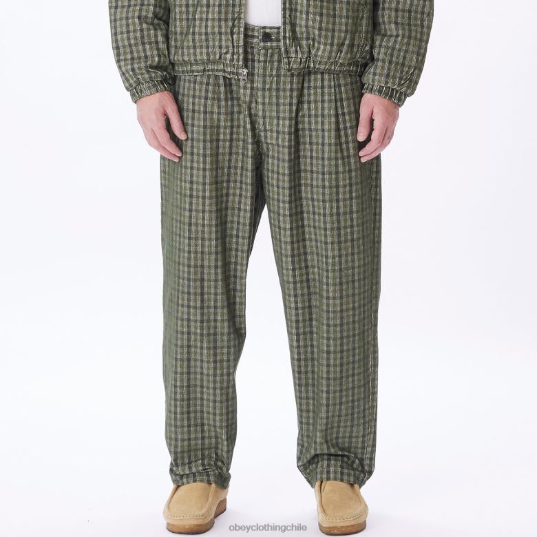 ropa 40VX933 hombres pantalón de pana a cuadros plisados ​​fubar OBEY kombu verde multi