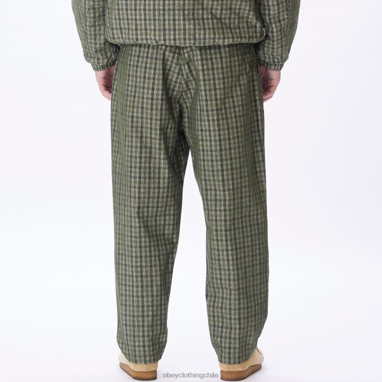 ropa 40VX933 hombres pantalón de pana a cuadros plisados ​​fubar OBEY kombu verde multi