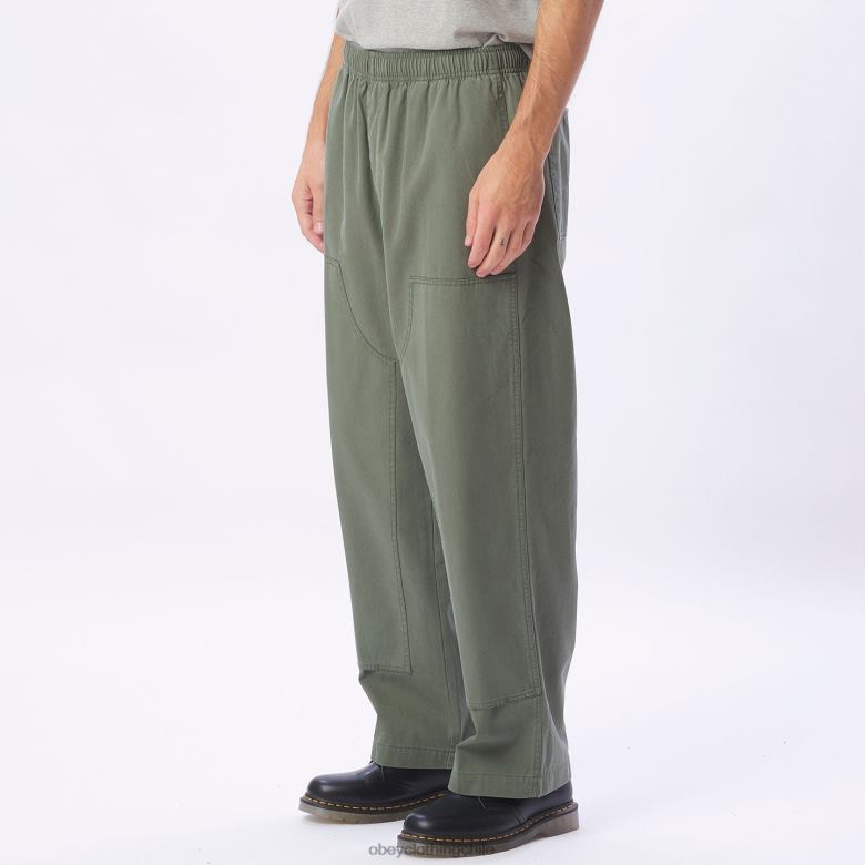 ropa 40VX938 hombres pantalón de lona grande y fácil OBEY aceituna ahumada