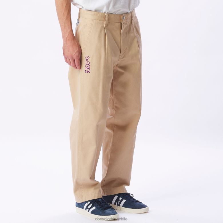 ropa 40VX951 hombres pantalón con bordado estate OBEY crema irlandesa