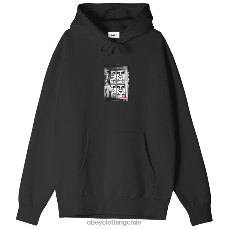 ropa 40VX1027 hombres sudadera con capucha con ajuste de caja de fotos con icono OBEY negro