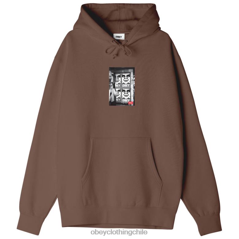 ropa 40VX1028 hombres sudadera con capucha con ajuste de caja de fotos con icono OBEY sepia
