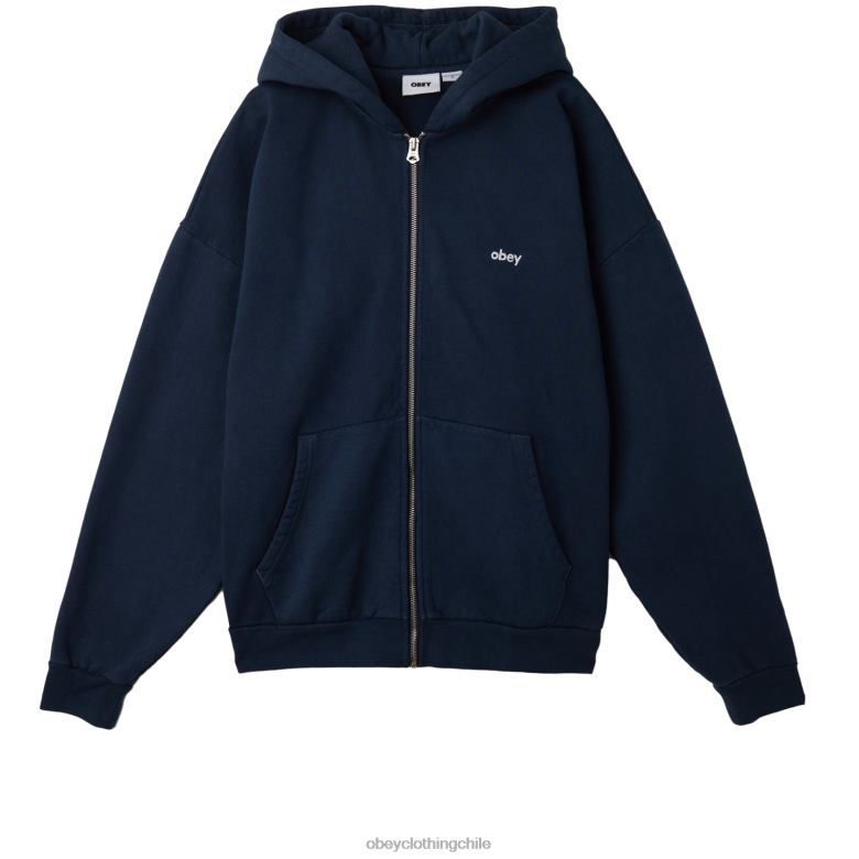 ropa 40VX977 hombres capucha con cremallera pigmentada en minúsculas OBEY academia de pigmentos azul marino